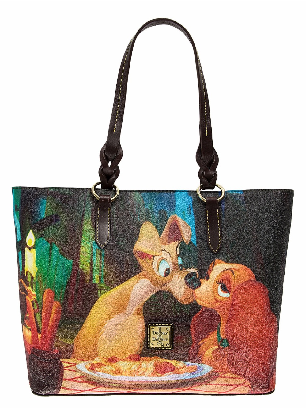 Dooney & Bourke Brown Multi-Color Lady & The Tramp Print Tote nwt